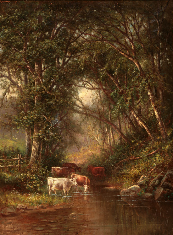 Appraisal: Max Weyl American - Woodland River Landscape with Cows Signed