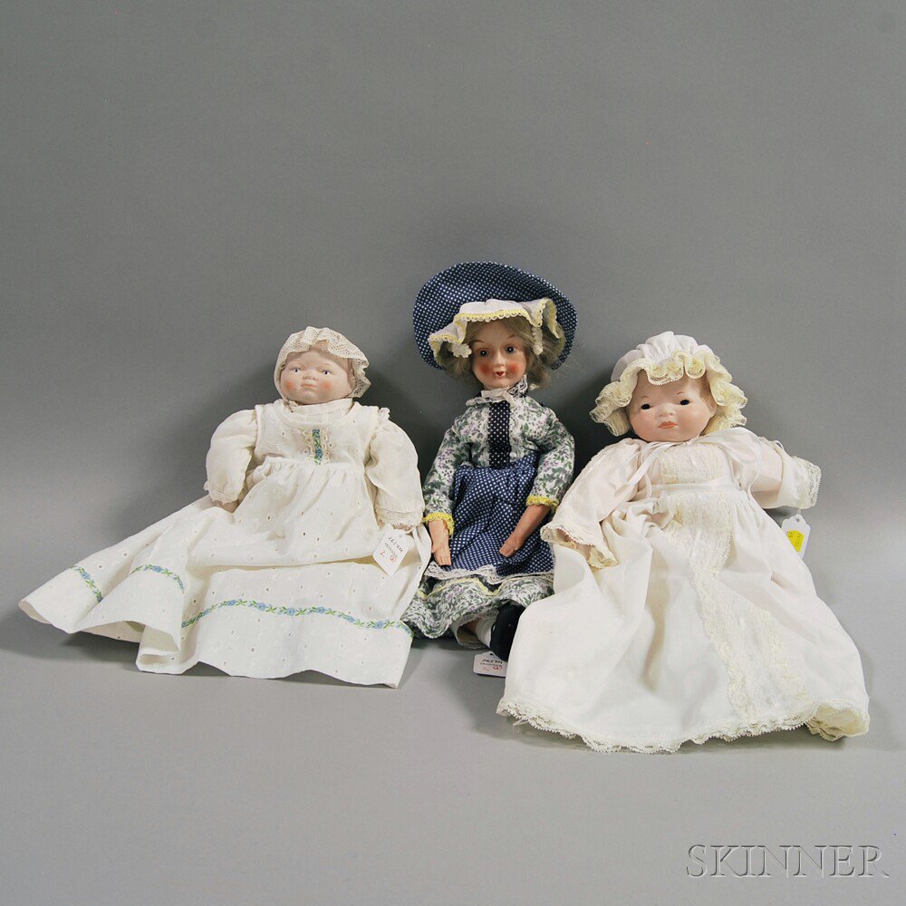 Appraisal: Three Bisque Head Dolls a German bisque head bye-lo-type baby