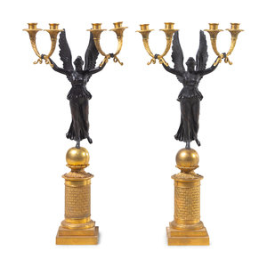 Appraisal: A Pair of Empire Style Gilt and Patinated Bronze Four-Light