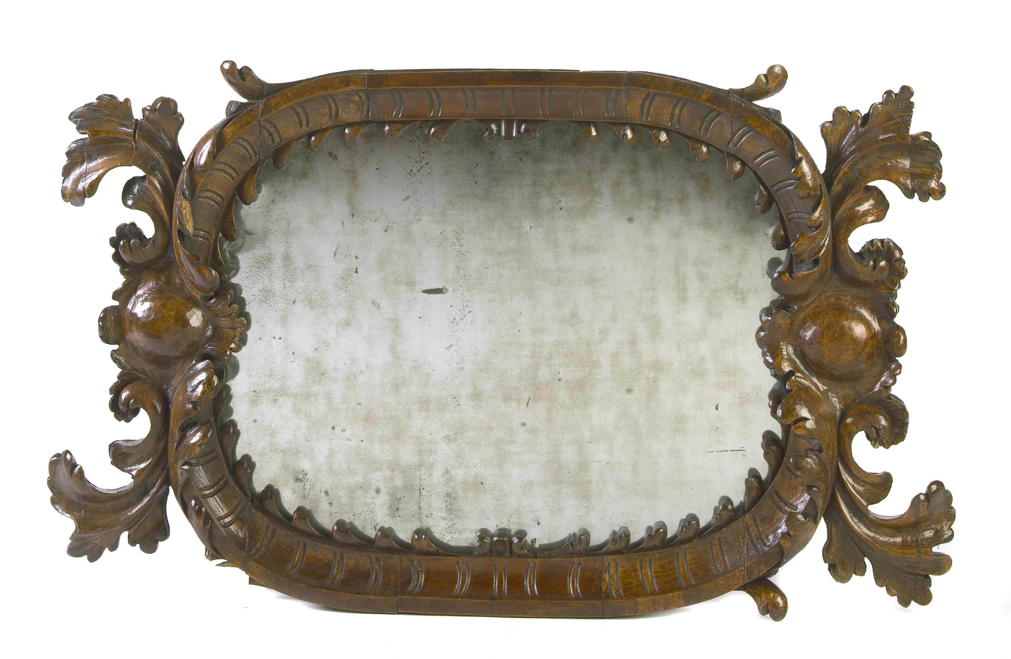 Appraisal: An Italian Rococo carved walnut mirror th century alterations height