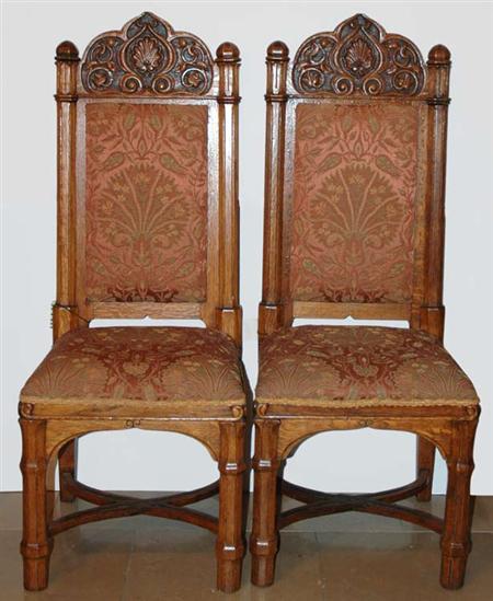 Appraisal: Pair of Gothic Revival Carved Oak Side Chairs Estimate -