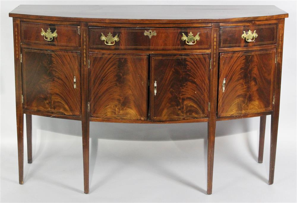 Appraisal: FEDERAL STYLE INLAID MAHOGANY BOW FRONT SIDEBOARD the sideboard having