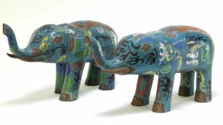 Appraisal: PR Chinese Cloisonne Enamel Elephant Sulptures CHINA TH CENTURY A