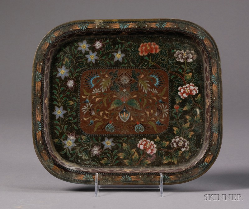 Appraisal: Cloisonne Tray rectangular form with rounded corners design of flowers