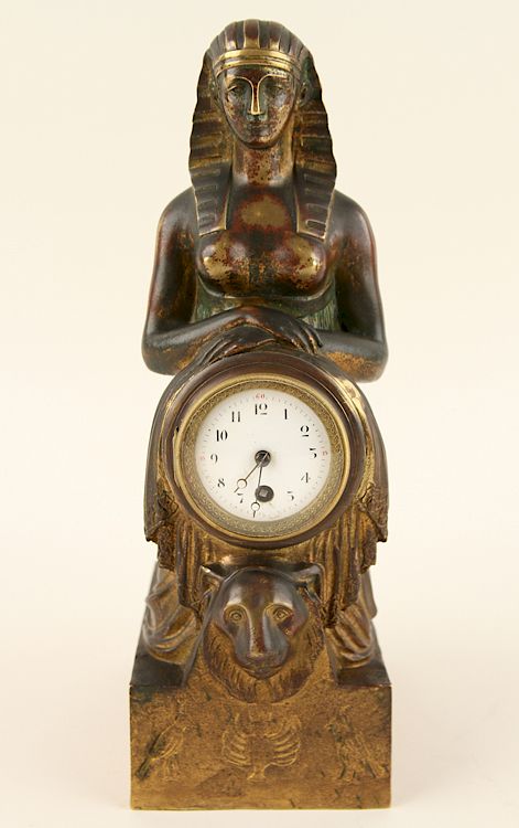 Appraisal: LATE TH C EGYPTIAN REVIVAL BRONZE MANTLE CLOCK A late