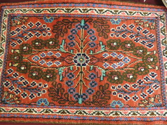 Appraisal: Lilihan Persian Handmade Mat florals on red field ' x