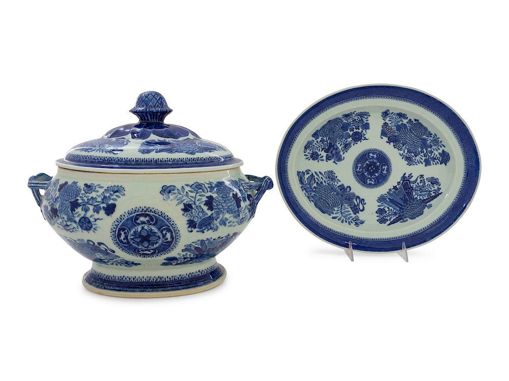 Appraisal: A Chinese Export Blue Fitzhugh Porcelain Soup Tureen with Platter