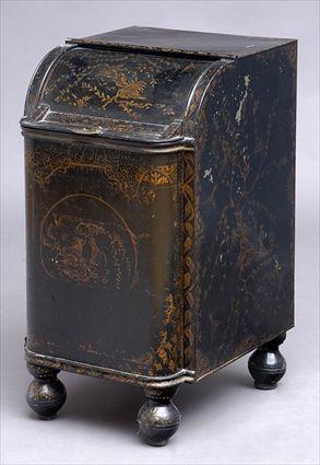 Appraisal: VICTORIAN BLACK-PAINTED COAL HOD The roll top with brass handle