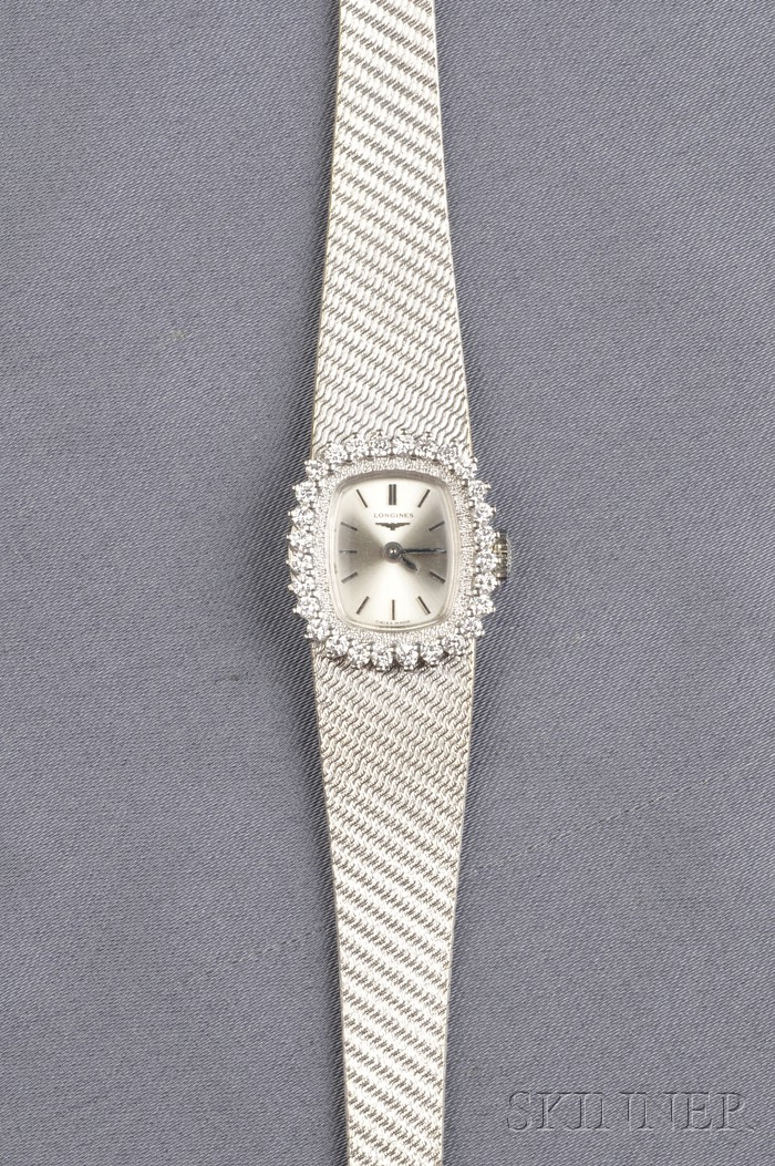 Appraisal: Lady's kt White Gold and Diamond Wristwatch Longines the silver-tone