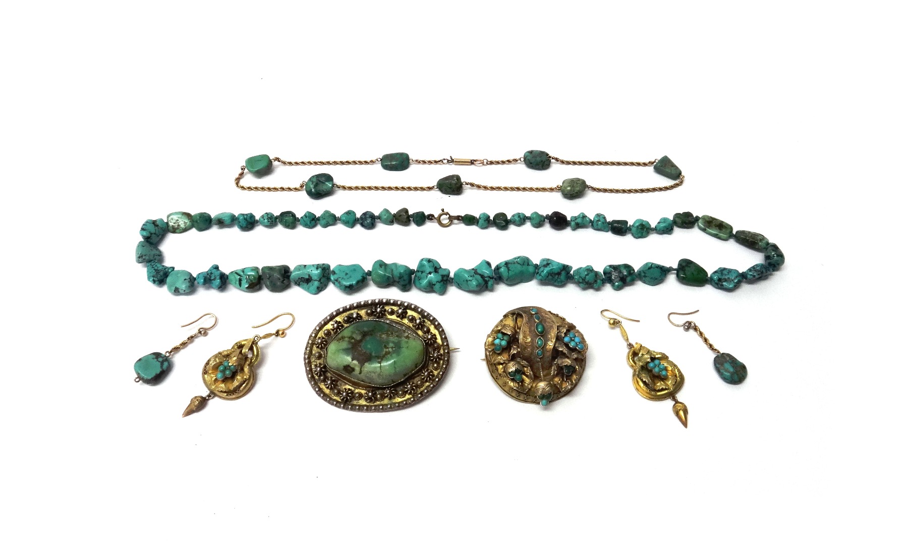 Appraisal: A collection of turquoise set jewellery comprising a Victorian circular