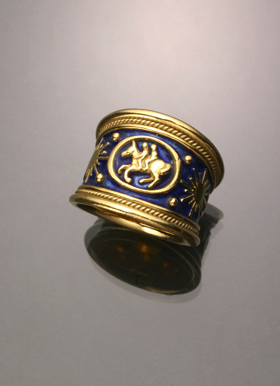 Appraisal: -Karat Yellow-Gold and Blue Enamel Zodiac Ring Elizabeth Gage Together