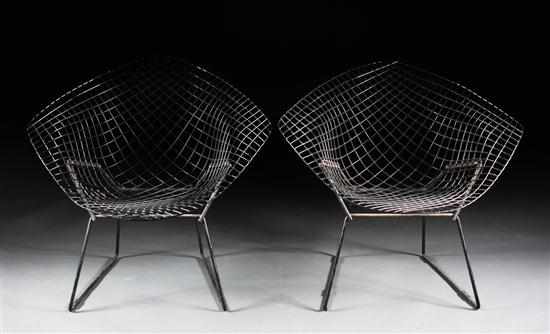 Appraisal: Two Harry Bertoia diamond chairs black coated steel wire frame