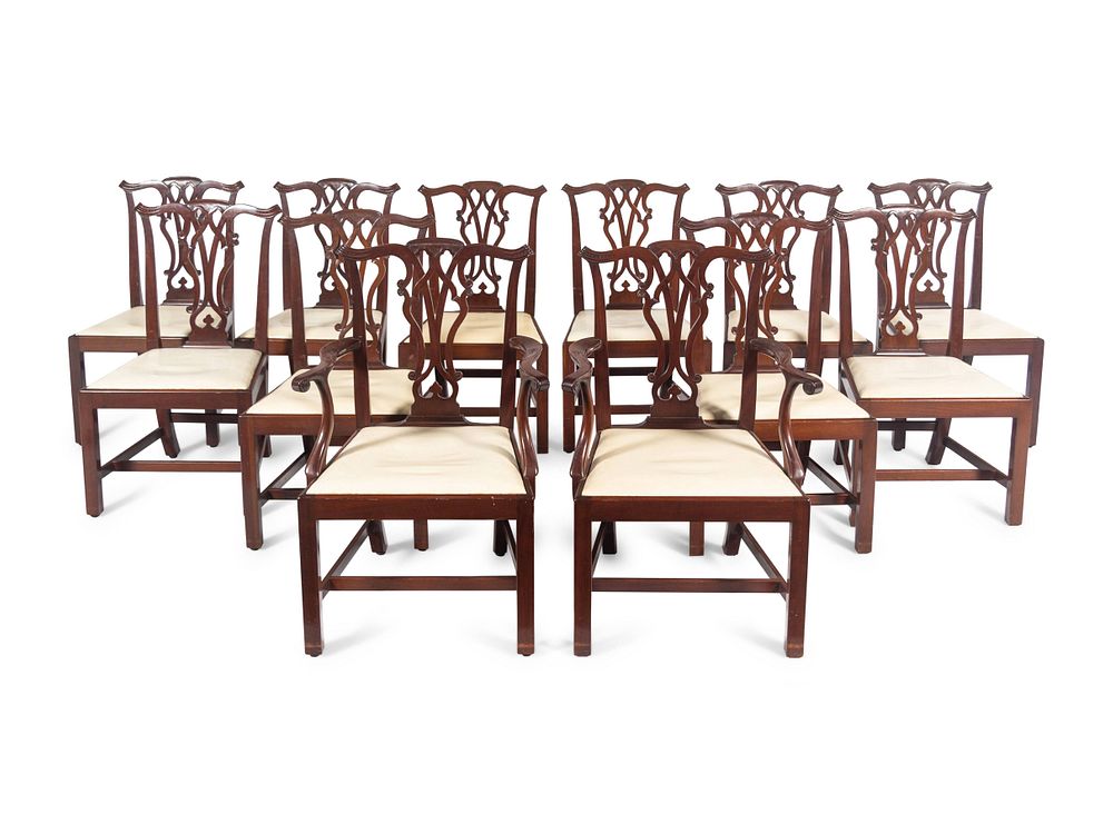 Appraisal: A Set of Twelve Chippendale Style Mahogany Dining Chairs A