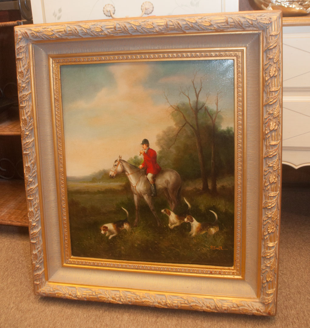 Appraisal: Contemporary framed oil on canvas depicting fox hunt