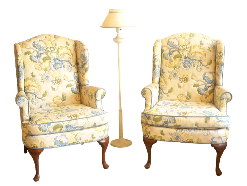 Appraisal: Two floral Wingback Chairs and Floor Lamp Lot Two Floral