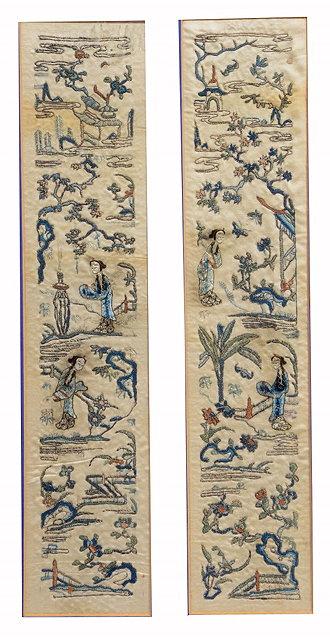 Appraisal: A PAIR OF CHINESE SILK SLEEVE PANELS decorated girls in