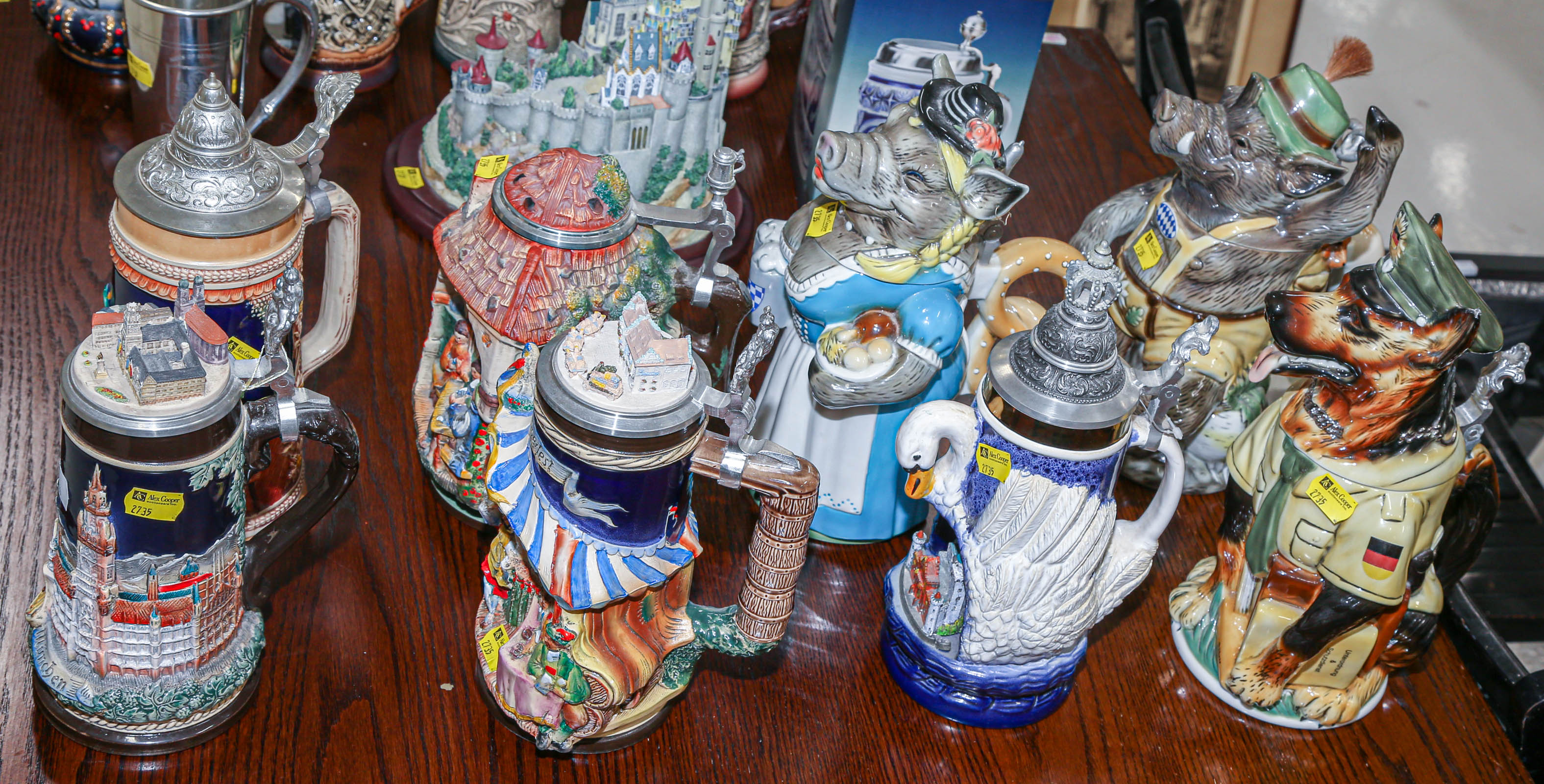 Appraisal: ASSORTMENT OF GERMAN BEER STEINS Including figural boars and German