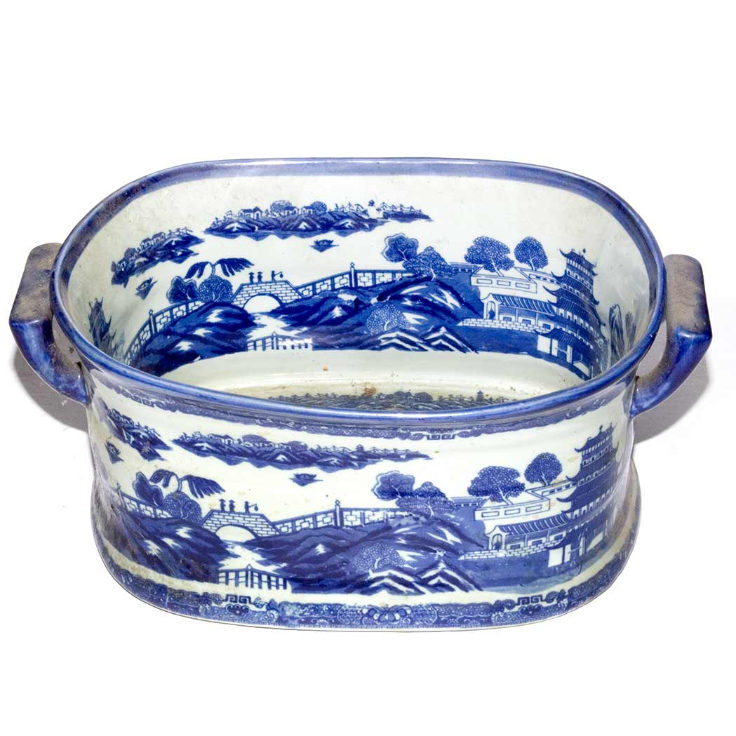 Appraisal: Chinese Canton Blue and White Porcelain Jardiniere Length inches