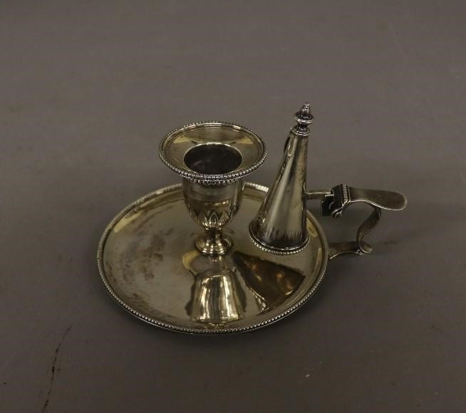 Appraisal: English silver hallmarked chamberstick h x dia troy ounces Condition