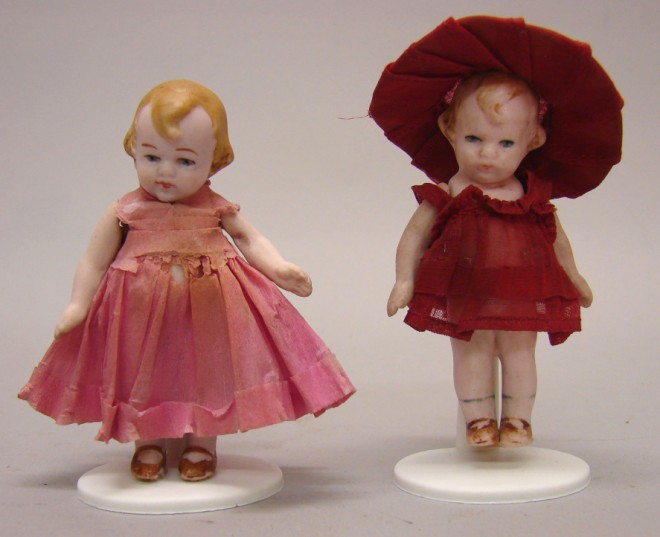 Appraisal: Pair of pink bisque Mibs dolls marked Germany Both have