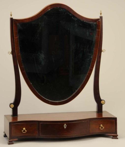 Appraisal: English Mahogany Veneered Inlaid Shaving Mirror Description Late th Early