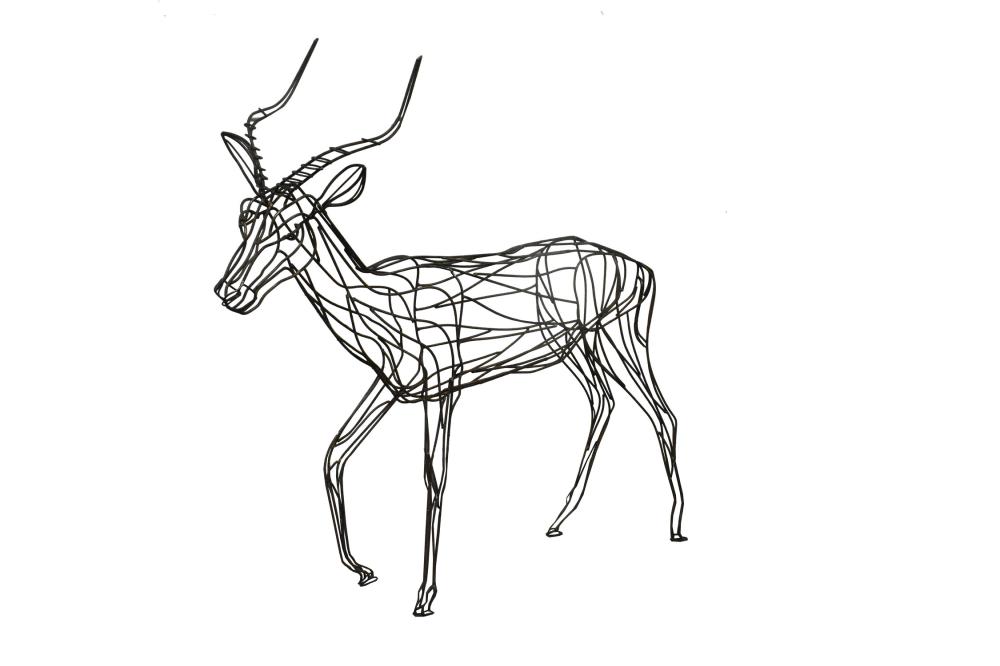 Appraisal: STANDING METAL ROD SCULPTURE OF A DEERContemporary The standing male