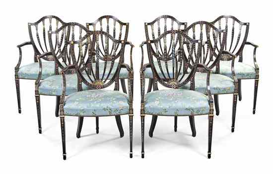 Appraisal: A Set of Eight Hepplewhite Style Painted Armchairs each having