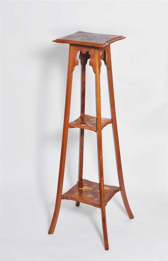 Appraisal: ANONYMOUS ETAGERE Art Nouveau circa Walnut and fruitwood marquetry H