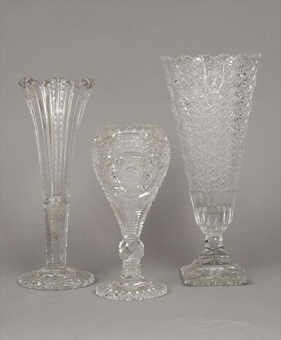 Appraisal: Three American Brilliant Cut Glass Vases to in