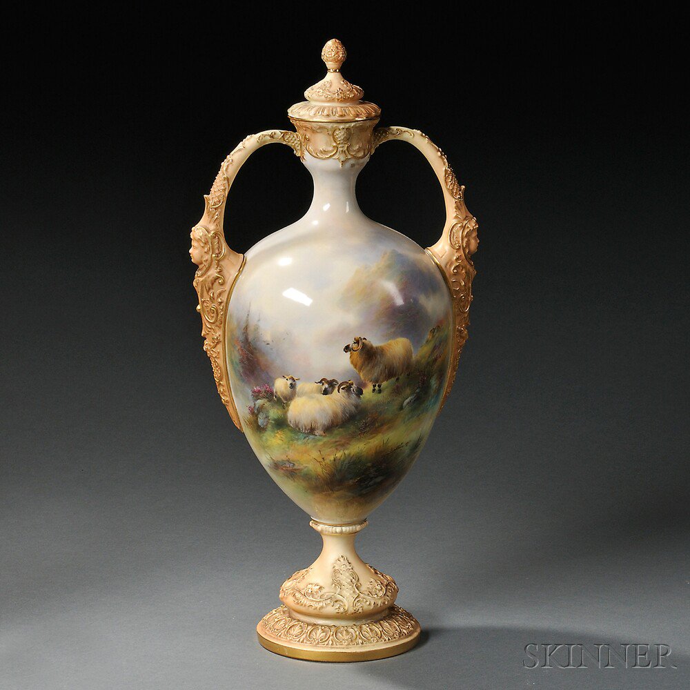 Appraisal: Royal Worcester Porcelain Harry Davis Decorated Vase and Cover England