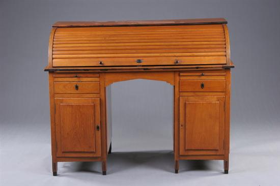 Appraisal: ART DECO ROLL-TOP WRITING DESK early th century Opening to