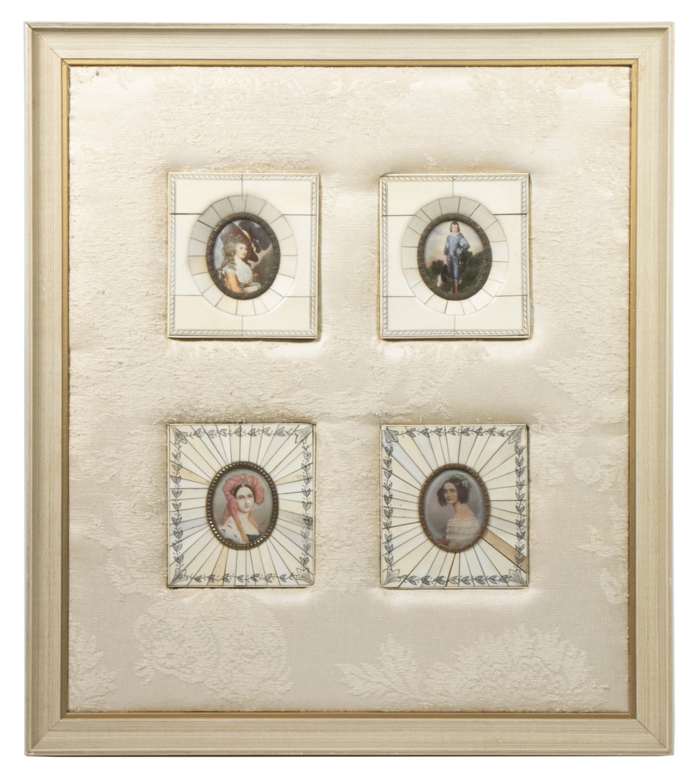 Appraisal: MINIATURE BONE FRAMED COPY PORTRAITS IN A LARGE SINGLE FRAME