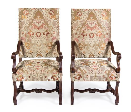 Appraisal: Sale Lot A Pair of Henry II Style Walnut Armchairs