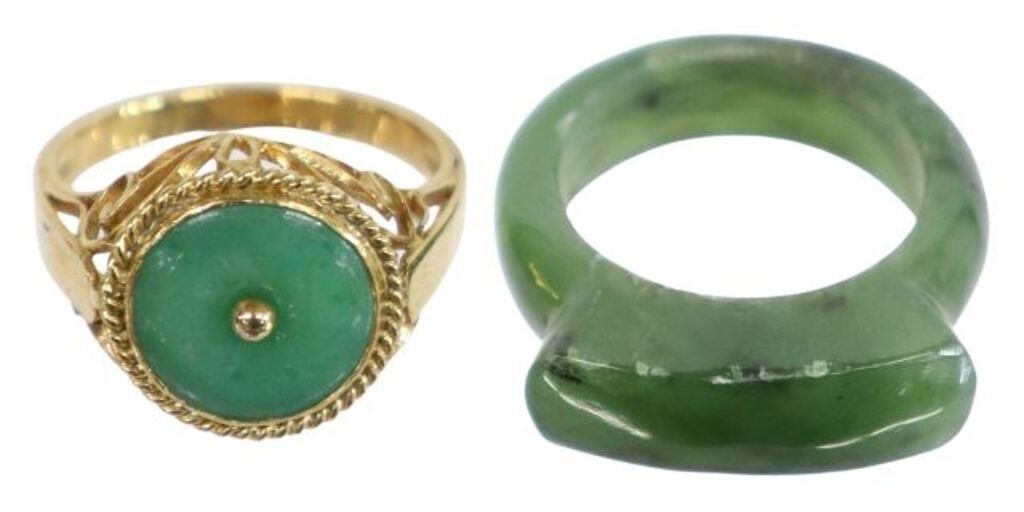 Appraisal: lot of Estate jade rings including kt yellow gold tested