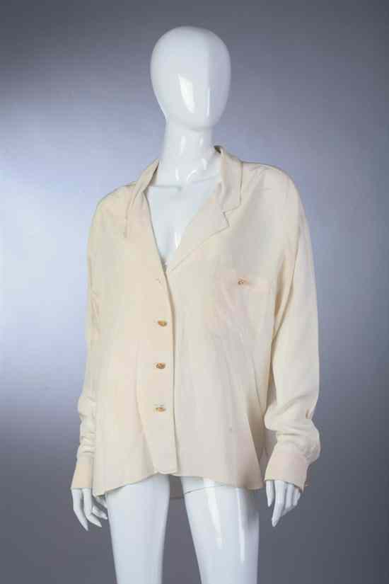 Appraisal: CHANEL CREAM SILK BLOUSE s retailed Bergdorf Goodman