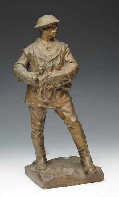 Appraisal: A TH CENTURY BRONZE FIGURE of a WWI soldier in