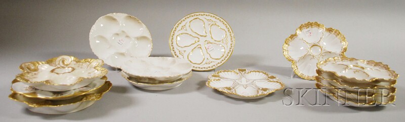 Appraisal: Thirteen Limoges Gilt-decorated Porcelain Oyster Plates including three Haviland and