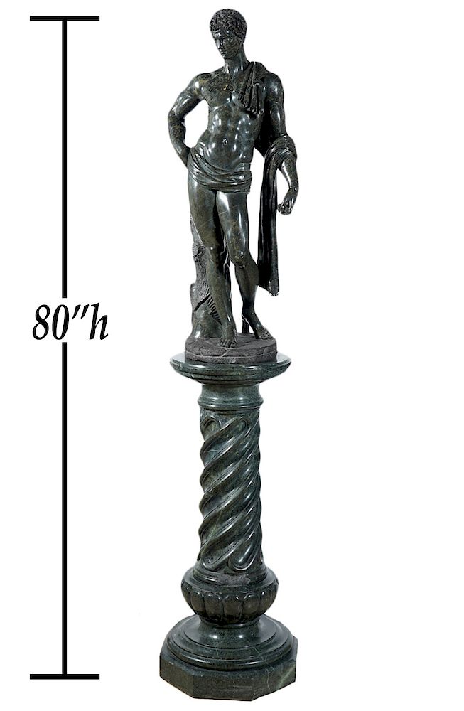 Appraisal: Classical Marble Statue on Carved Marble Column Carved classical green