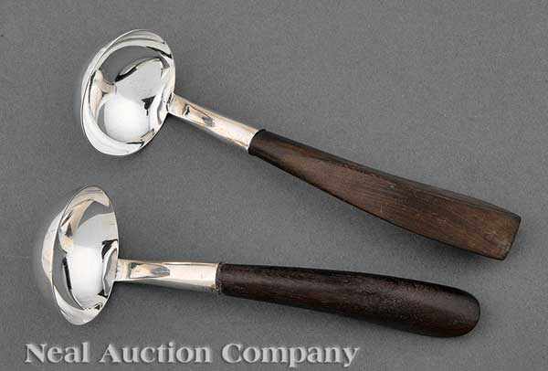 Appraisal: Two Mexican Sterling Silver and Wood Sauce Ladles in the