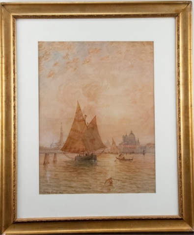 Appraisal: Venetian Harbor Scene by Jerome Elwell Watercolor American - signed