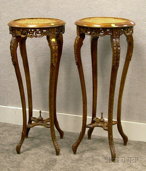 Appraisal: Pair of Continental Caned Carved Beechwood Stands ht in