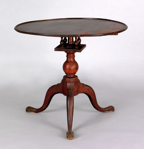 Appraisal: Pennsylvania Chippendale tiger maple tea table ca probably Chester County