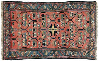 Appraisal: Lillihan rug unusual lattice design over brick red field blue