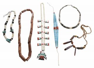 Appraisal: Six Beaded Southwestern Necklaces one necklace with graduating turquoise disk