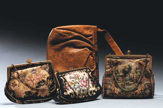 Appraisal: FOUR VINTAGE HANDBAGS Four vintage handbags including Continental needlepoint with