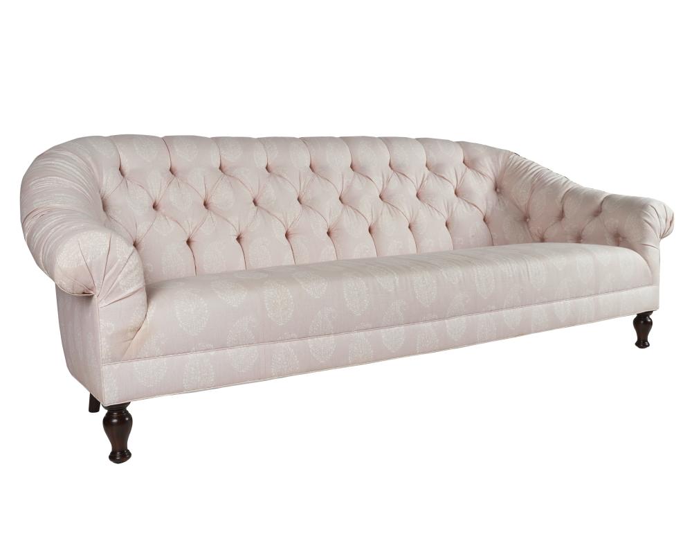 Appraisal: GEORGE SMITH-STYLE TUFTED SOFAmanufcturer unknown with curved back and wooden