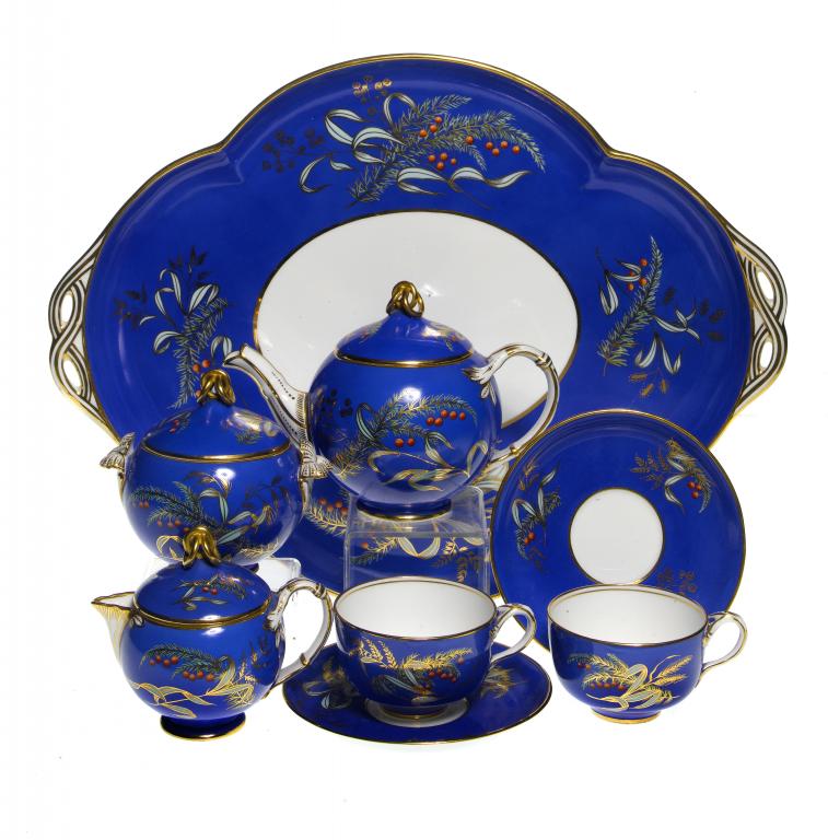 Appraisal: A COALPORT CABARET SERVICE painted and gilt with heaths and