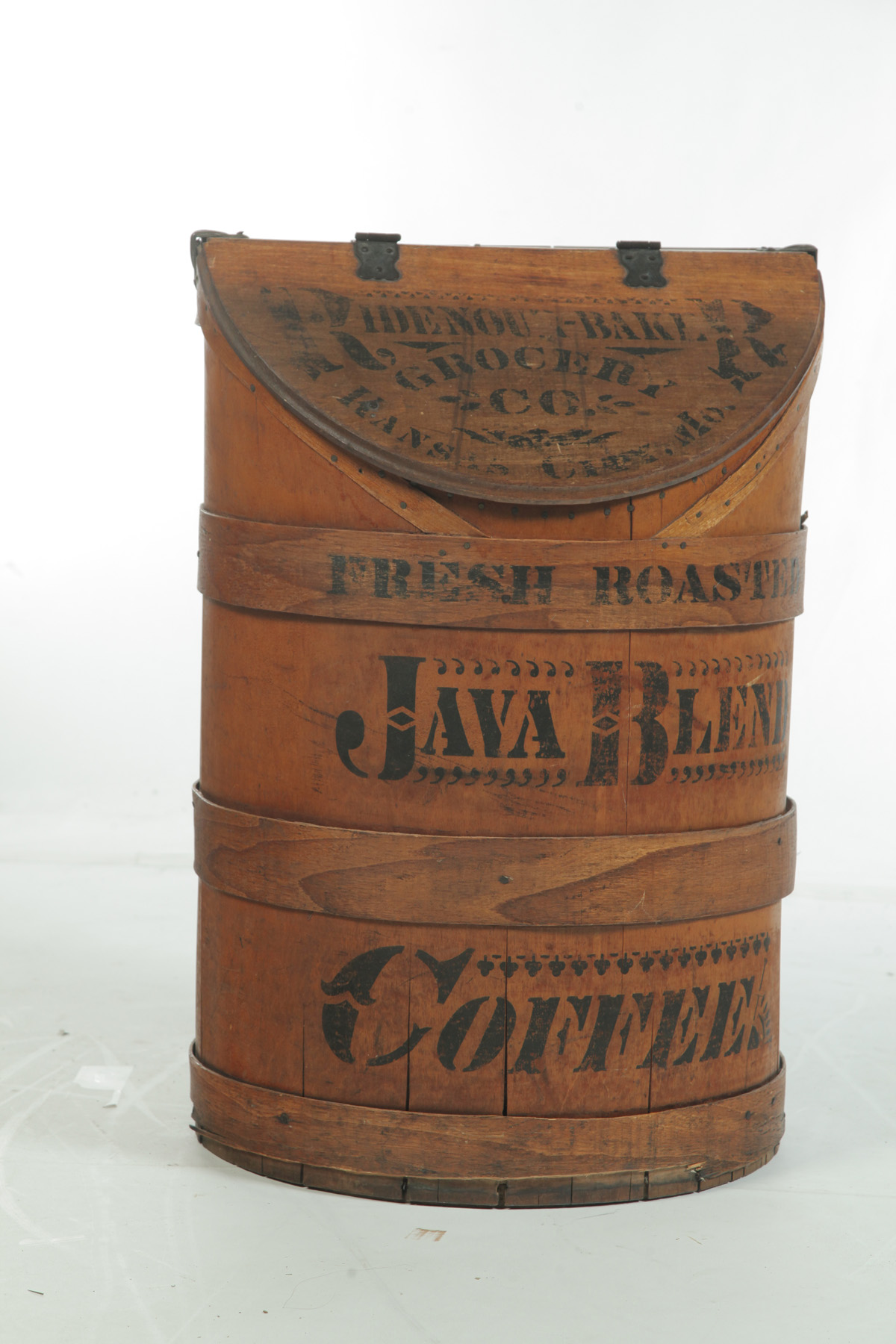 Appraisal: STENCILED SLANT LID BENT WOOD COFFEE BIN American th quarter-