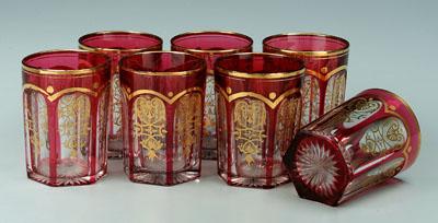 Appraisal: Set of seven cased glass tumblers ruby cut to clear