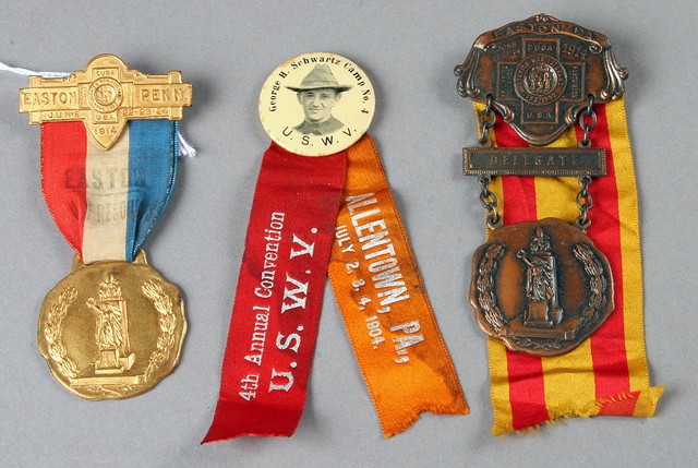 Appraisal: USWV Department of Pennsylvania encampment Badges stained ribbon and Delegate